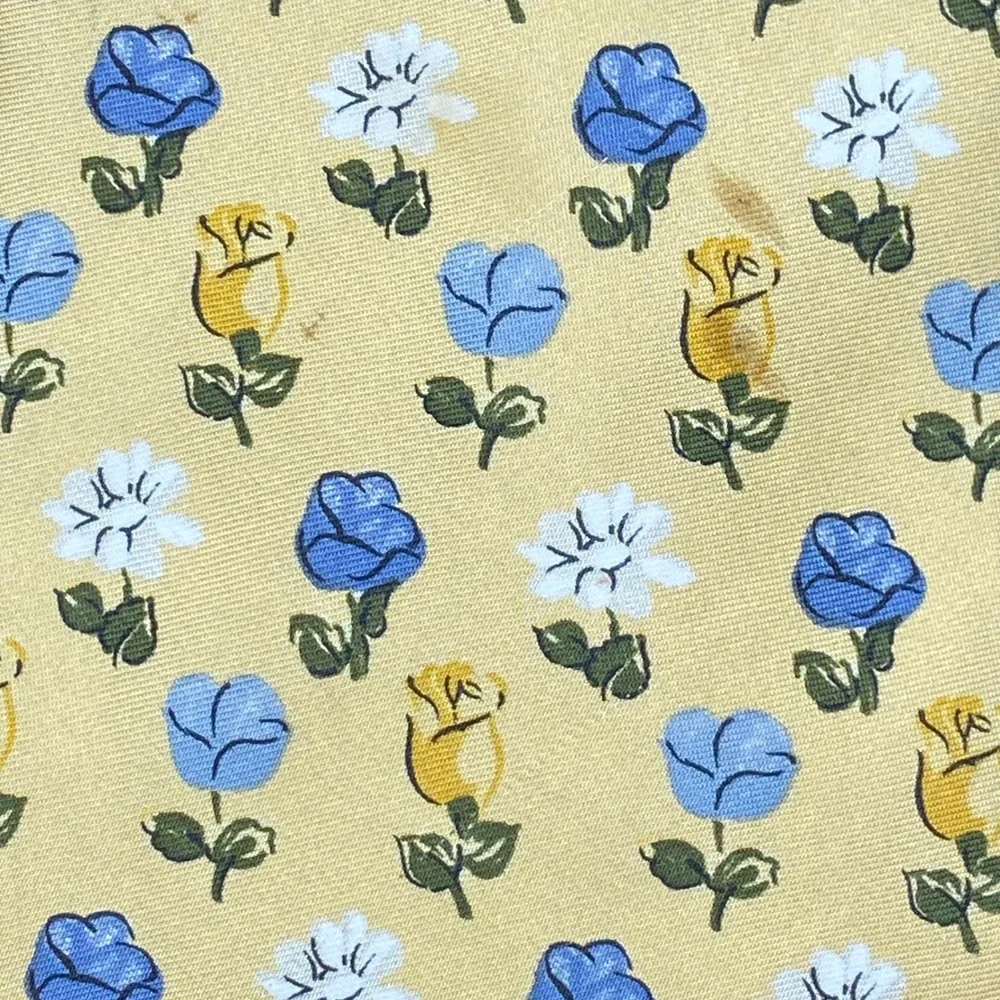 Faconnable Mens Silk Tie Yellow Blue Floral Rose Pattern Handmade in France‎